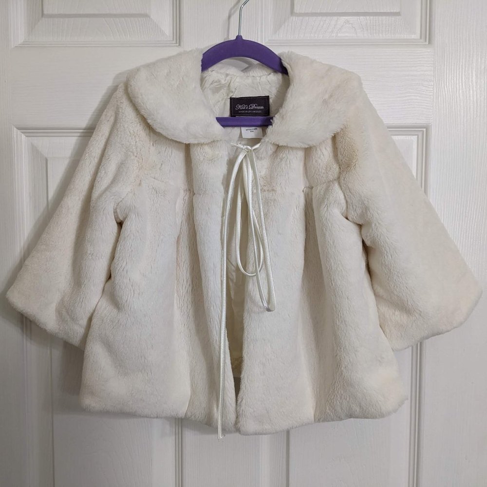 Kid's Dream by Los Angeles Girl's Cream Ivory Faux Fur Jacket - size 9/10